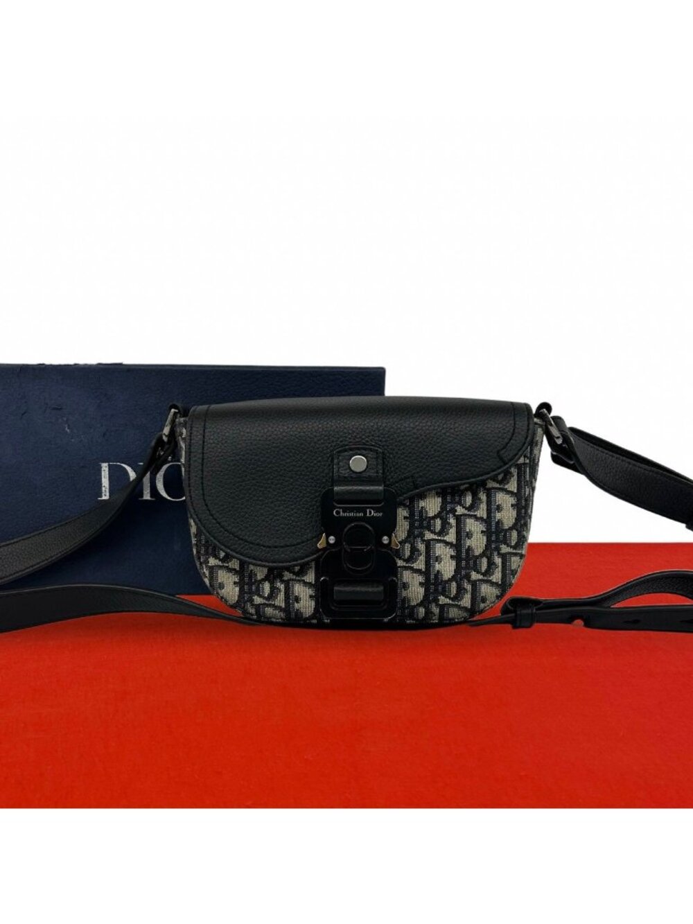 Dior Saddle Pouch Oblique Leather Canvas Shoulder Bag Pochette Black